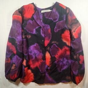 InWear FaberIW Shirt Abstract Watercolor Print Blouse Purple Red Size 10